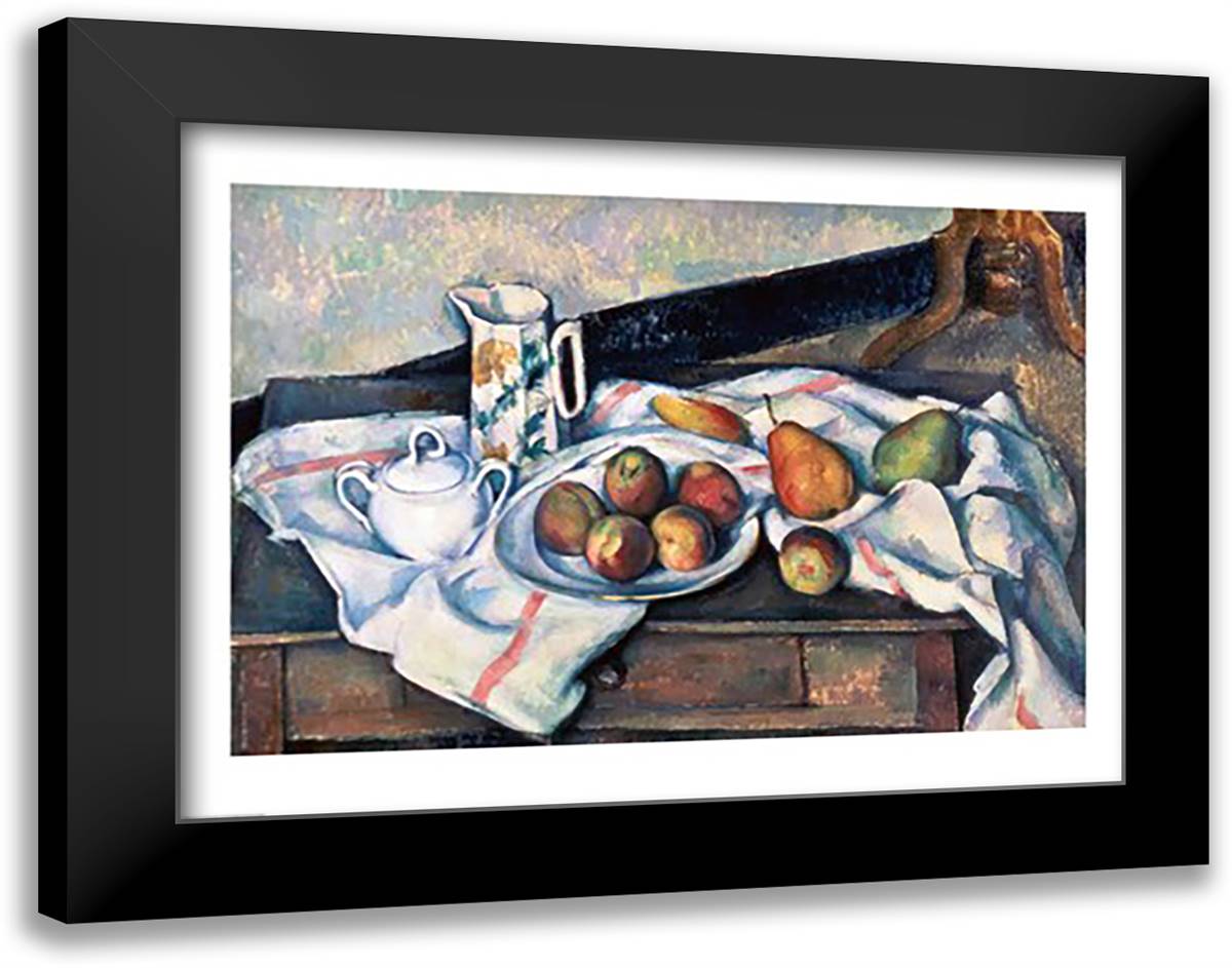 Still Life of Peaches and Pears 28x22 Black Modern Wood Framed Art Print Poster by Cezanne, Paul