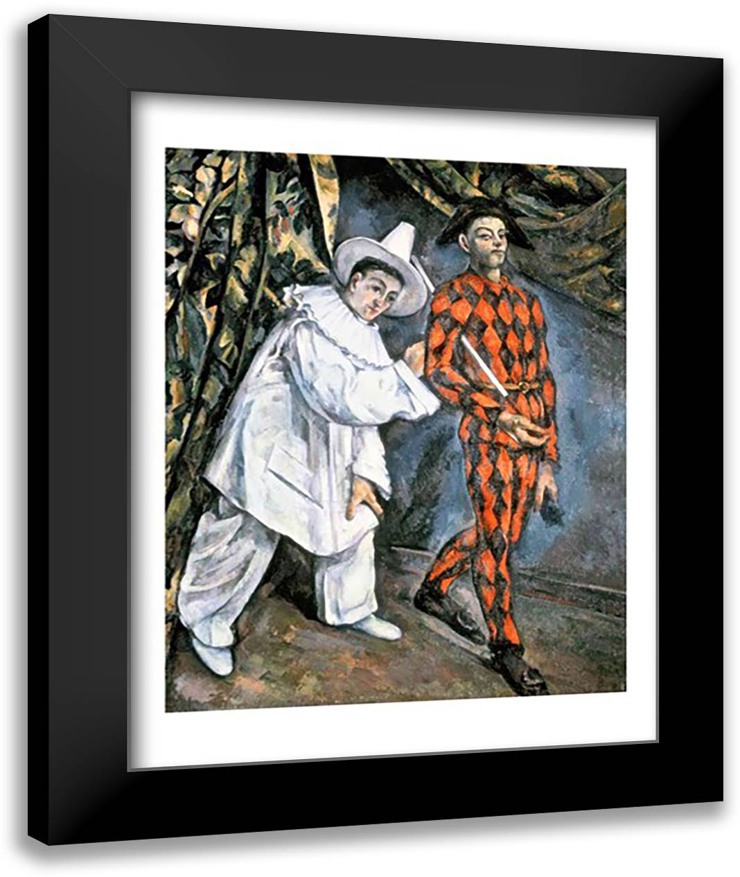 Pierrot and Harlequin 22x28 Black Modern Wood Framed Art Print Poster by Cezanne, Paul