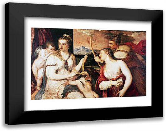 The Education of Cupid, c.1565 28x22 Black Modern Wood Framed Art Print Poster by Titian