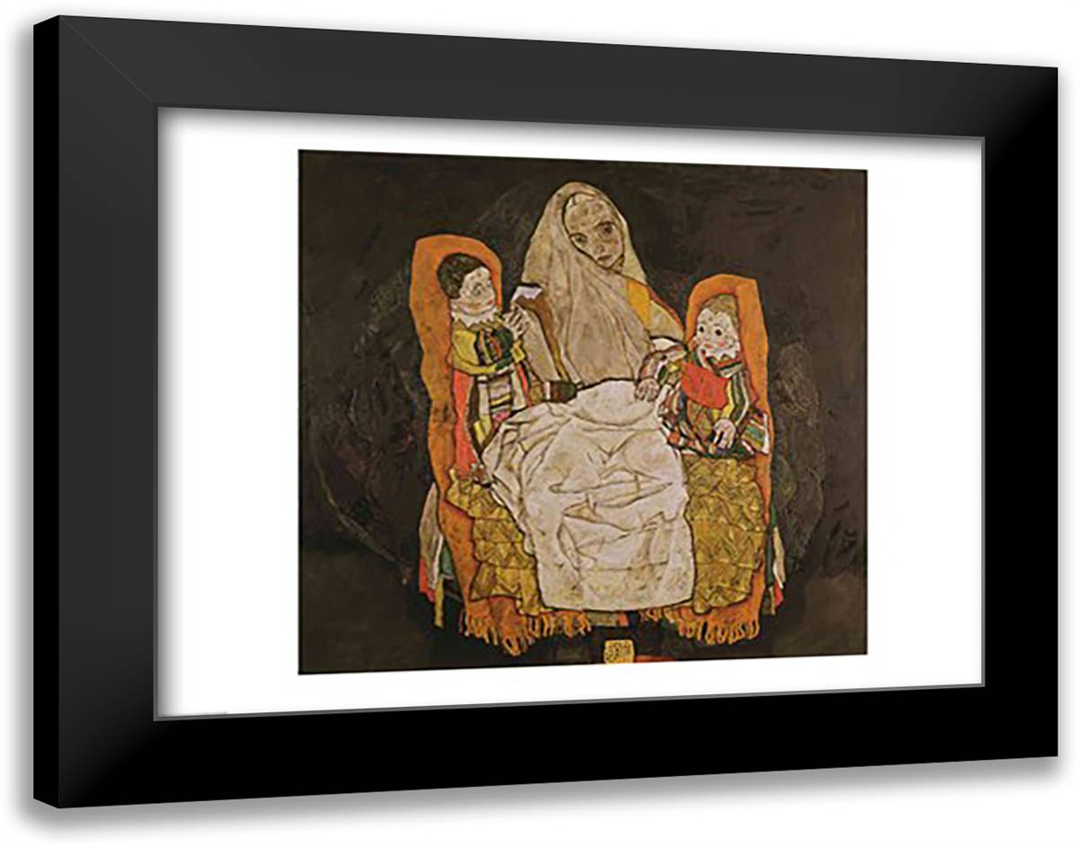 Mother with Two Children 28x22 Black Modern Wood Framed Art Print Poster by Schiele, Egon