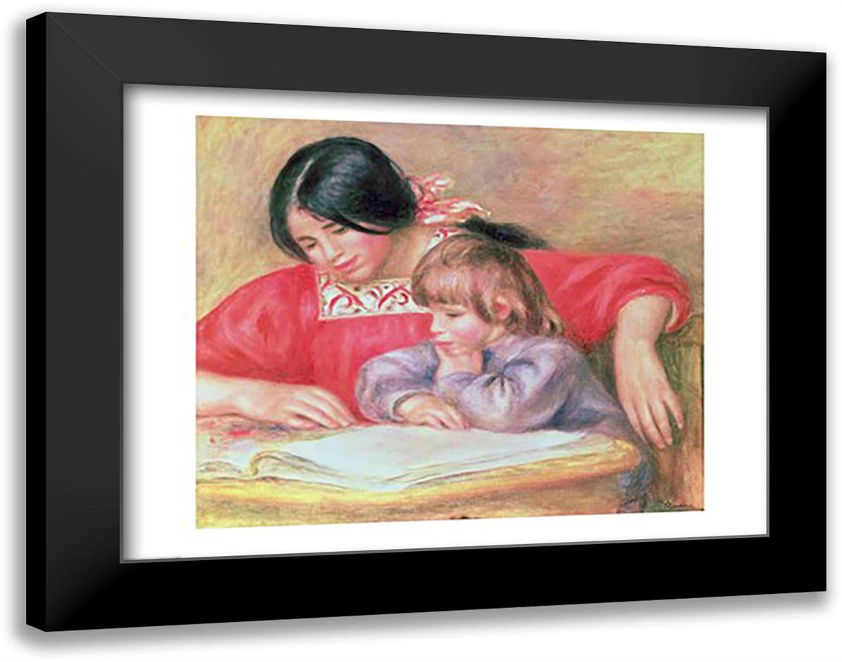 Leontine and Coco 28x22 Black Modern Wood Framed Art Print Poster by Renoir, Pierre-Auguste