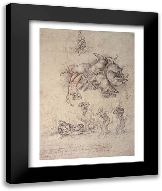 The Fall of Phaethon, 1533 22x28 Black Modern Wood Framed Art Print Poster by Michelangelo