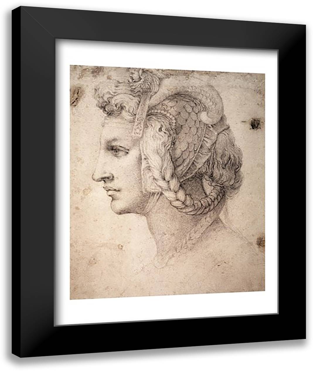 Study of Head 22x28 Black Modern Wood Framed Art Print Poster by Michelangelo