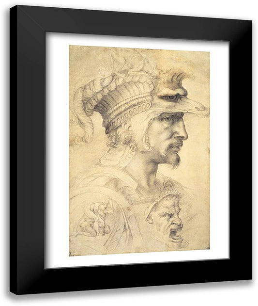 Ideal head of a warrior 22x28 Black Modern Wood Framed Art Print Poster by Michelangelo