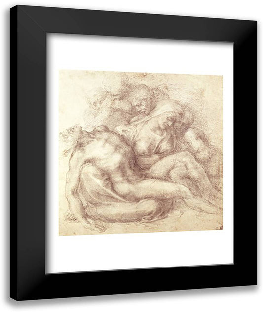 Figures Study for the Lamentation Over the Dead Christ, 1530 22x28 Black Modern Wood Framed Art Print Poster by Michelangelo