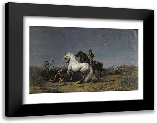 The Horse Thieves 28x22 Black Modern Wood Framed Art Print Poster by Delacroix, Eugene