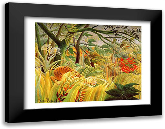 Tiger in a Tropical Storm 28x22 Black Modern Wood Framed Art Print Poster by Rousseau, Henri