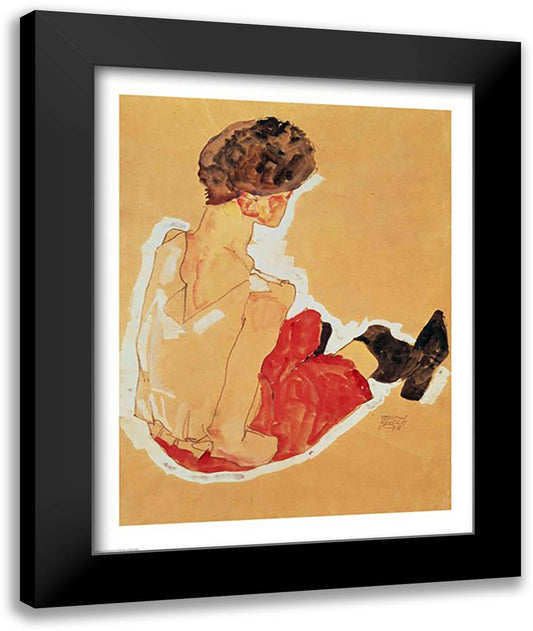 Seated Woman, 1911 22x28 Black Modern Wood Framed Art Print Poster by Schiele, Egon