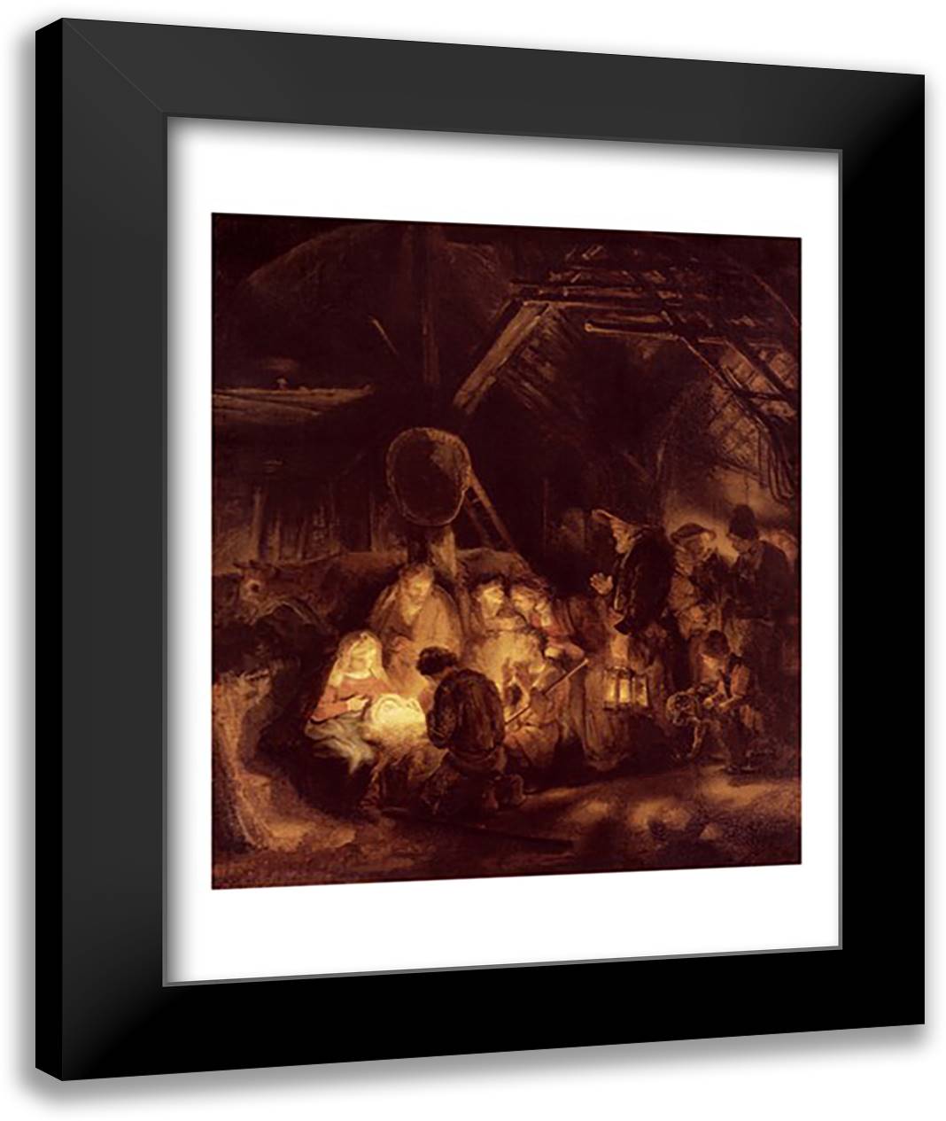 Adoration of the Shepherds, 1646 22x28 Black Modern Wood Framed Art Print Poster by Rembrandt