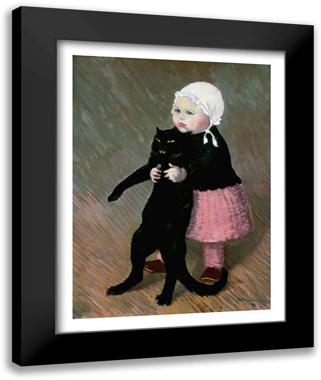 A Small Girl with a Cat, 1889 22x28 Black Modern Wood Framed Art Print Poster by Steinlen, Theophile-Alexandre
