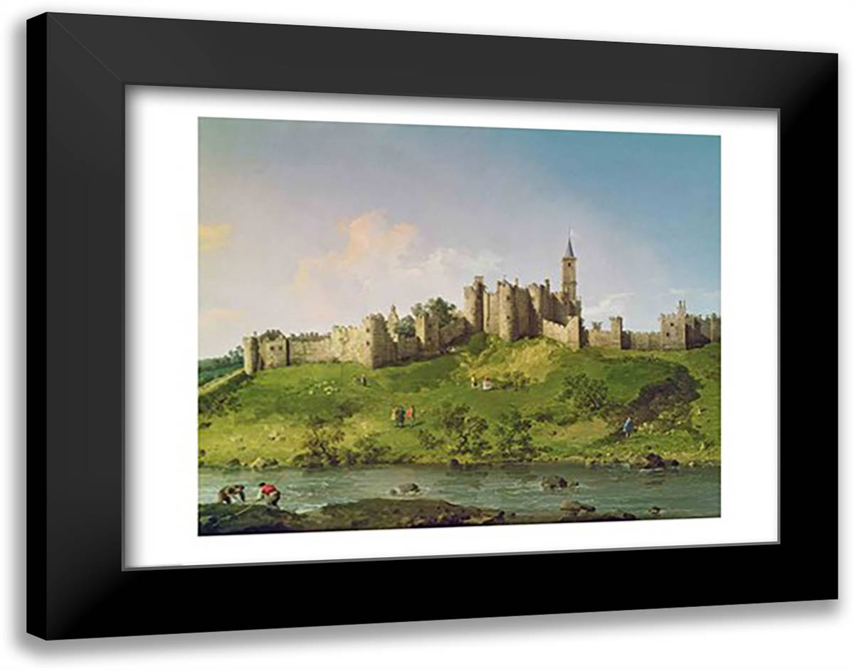 Alnwick Castle 28x22 Black Modern Wood Framed Art Print Poster by Canaletto, Giovanni Antonio