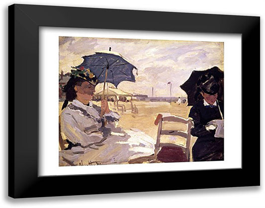 The Beach at Trouville, 1870 28x22 Black Modern Wood Framed Art Print Poster by Monet, Claude
