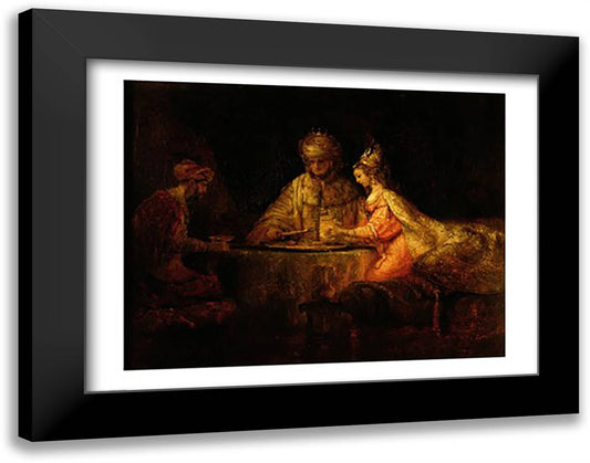 Ahasuerus (Xerxes), Haman and Esther, c.1660 28x22 Black Modern Wood Framed Art Print Poster by Rembrandt