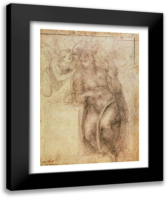 Inv.1895-9-15-516.recto (w.72) Study for the Annunciation 22x28 Black Modern Wood Framed Art Print Poster by Michelangelo