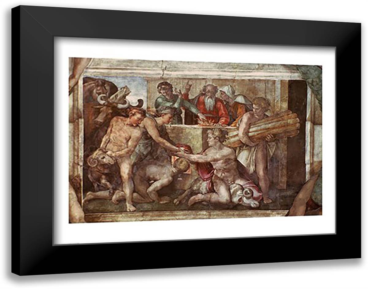 Sistine Chapel Ceiling: Noah After the Flood 28x22 Black Modern Wood Framed Art Print Poster by Michelangelo