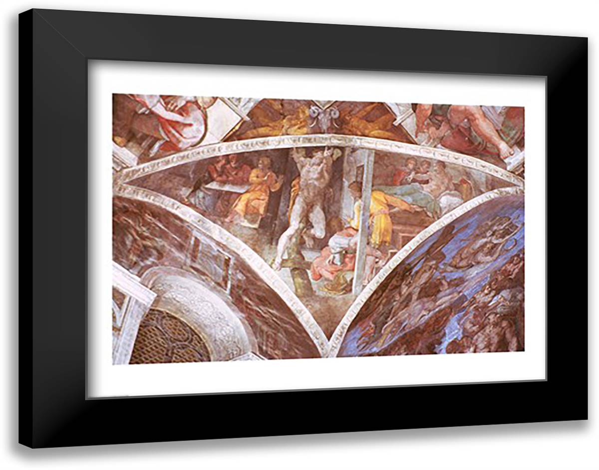 Sistine Chapel Ceiling: Haman 28x22 Black Modern Wood Framed Art Print Poster by Michelangelo