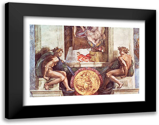 Sistine Chapel Ceiling: Ignudi 28x22 Black Modern Wood Framed Art Print Poster by Michelangelo