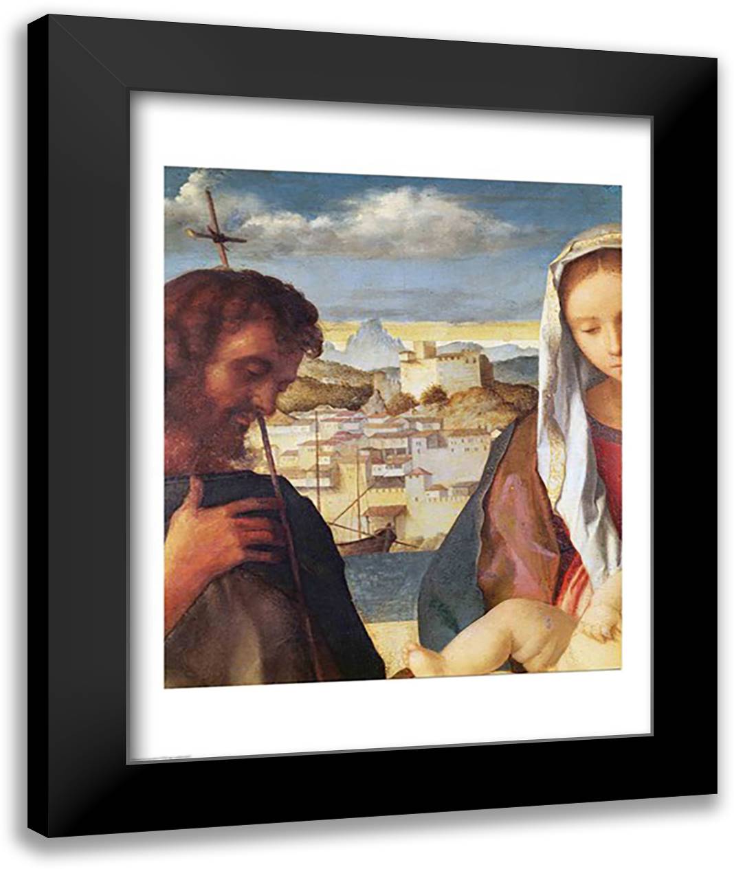 Madonna and Child with St.John the Baptist and a Saint 22x28 Black Modern Wood Framed Art Print Poster by Bellini, Giovanni