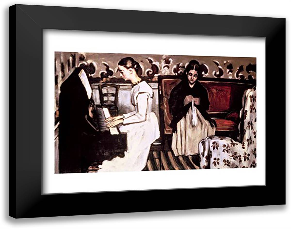 Girl at the Piano 28x22 Black Modern Wood Framed Art Print Poster by Cezanne, Paul