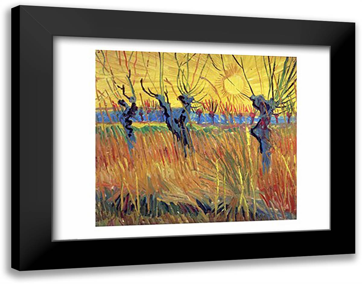 Pollarded Willows and Setting Sun, 1888 28x22 Black Modern Wood Framed Art Print Poster by Van Gogh, Vincent