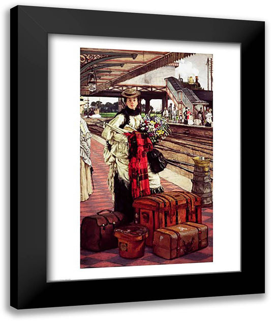 Waiting at the Station 22x28 Black Modern Wood Framed Art Print Poster by Tissot, James