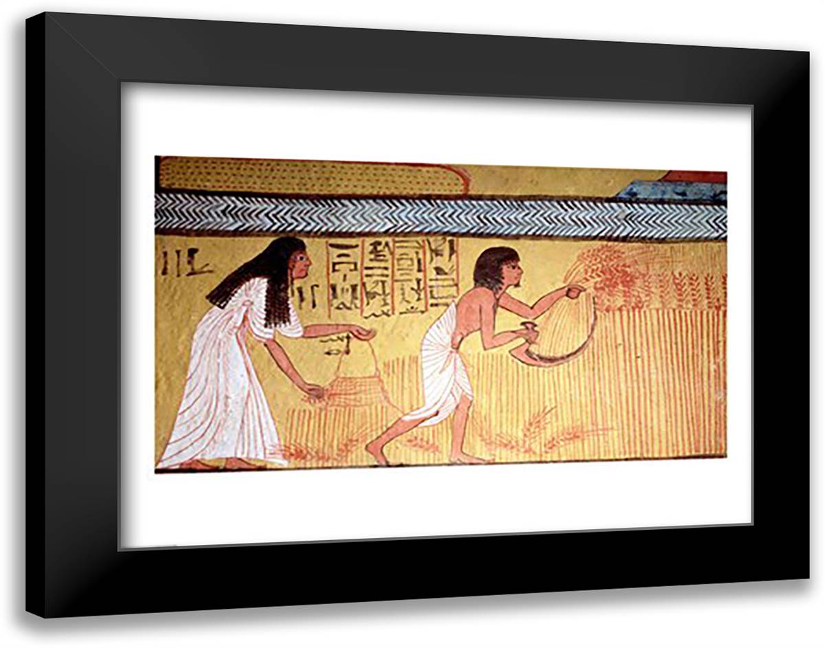 Detail of a harvest scene on the East Wall 28x22 Black Modern Wood Framed Art Print Poster