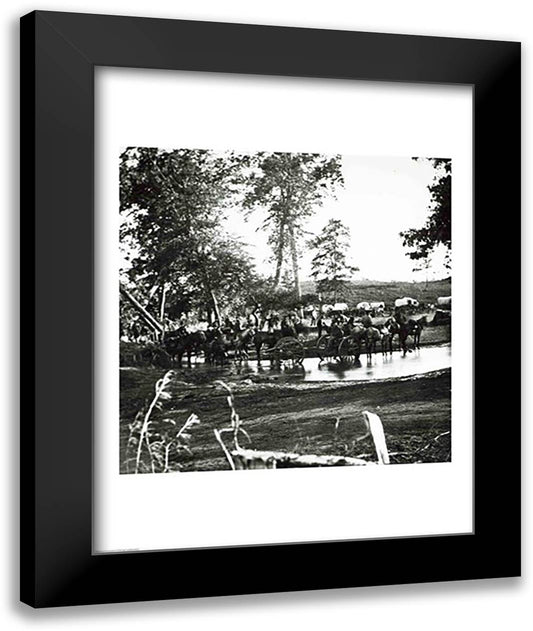 Federal battery fording a tributary of the river Rappahannock on battle day 22x28 Black Modern Wood Framed Art Print Poster