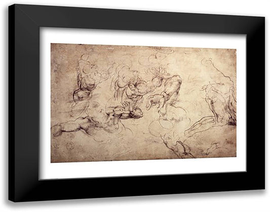 W.61v Male figure studies 28x22 Black Modern Wood Framed Art Print Poster by Michelangelo