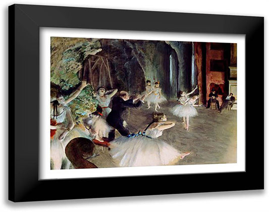 The Rehearsal of the Ballet on Stage 28x22 Black Modern Wood Framed Art Print Poster by Degas, Edgar