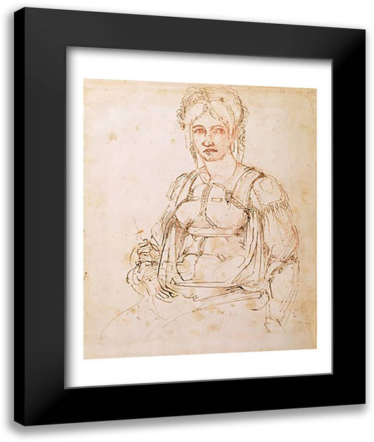 W.41 Sketch of a seated woman 22x28 Black Modern Wood Framed Art Print Poster by Michelangelo