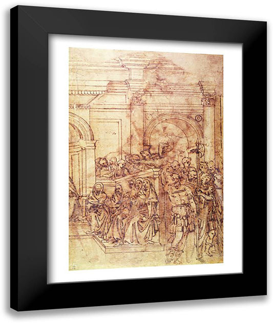 W.29 Sketch of a crowd for a classical scene 22x28 Black Modern Wood Framed Art Print Poster by Michelangelo