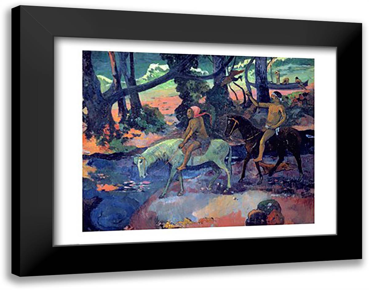 The Escape, The Ford, 1901 28x22 Black Modern Wood Framed Art Print Poster by Gauguin, Paul