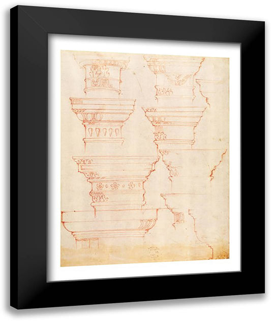 W.18v Study of column capitals 22x28 Black Modern Wood Framed Art Print Poster by Michelangelo