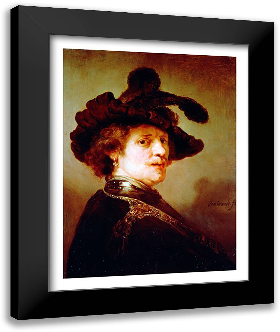 Self Portrait in Fancy Dress, 1635 22x28 Black Modern Wood Framed Art Print Poster by Rembrandt