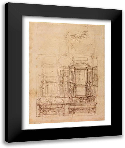 W.26r Design for the Medici Chapel in the church of San Lorenzo, Florence 22x28 Black Modern Wood Framed Art Print Poster by Michelangelo