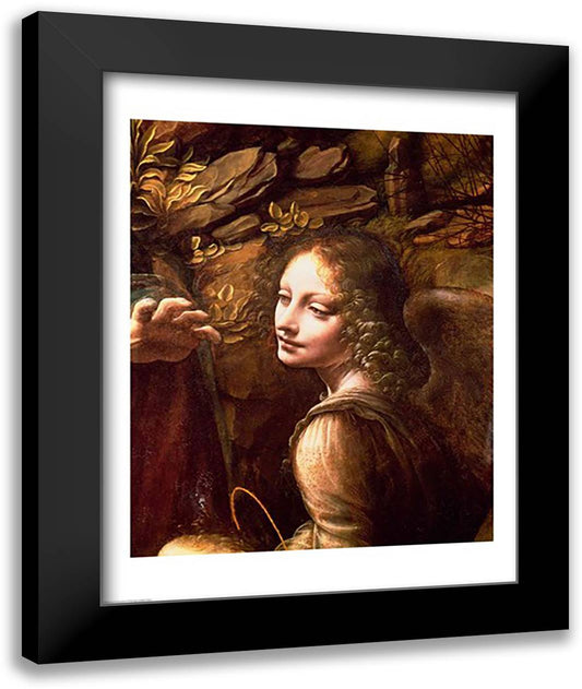 Detail of the Angel, from The Virgin of the Rocks 22x28 Black Modern Wood Framed Art Print Poster by da Vinci, Leonardo