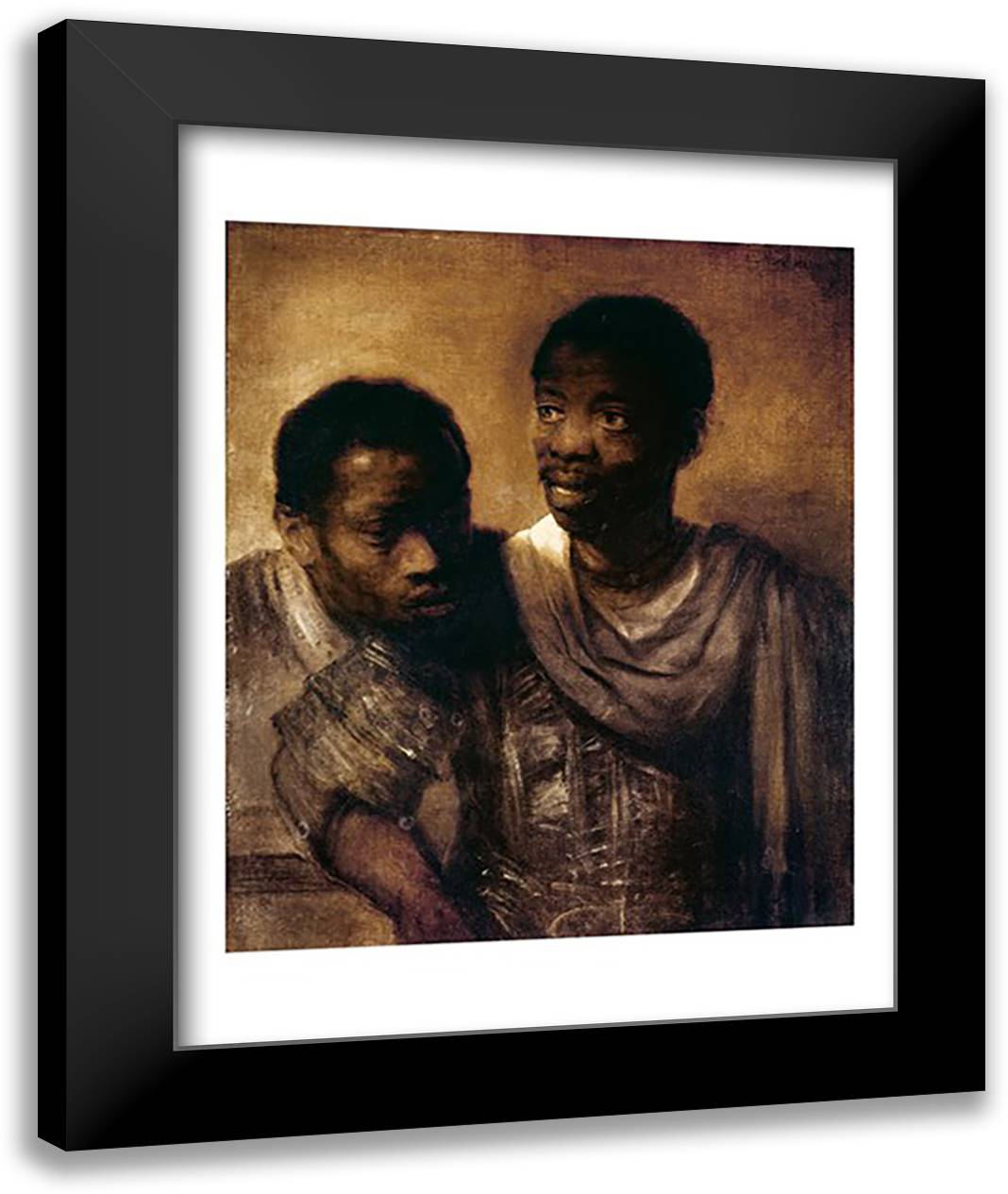 Two Negroes, 1661 22x28 Black Modern Wood Framed Art Print Poster by Rembrandt