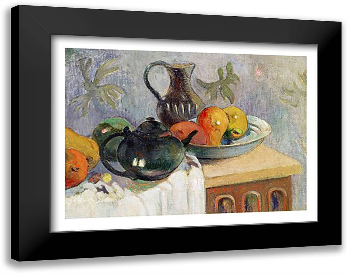 Teiera, Brocca e Frutta, 1899 28x22 Black Modern Wood Framed Art Print Poster by Gauguin, Paul