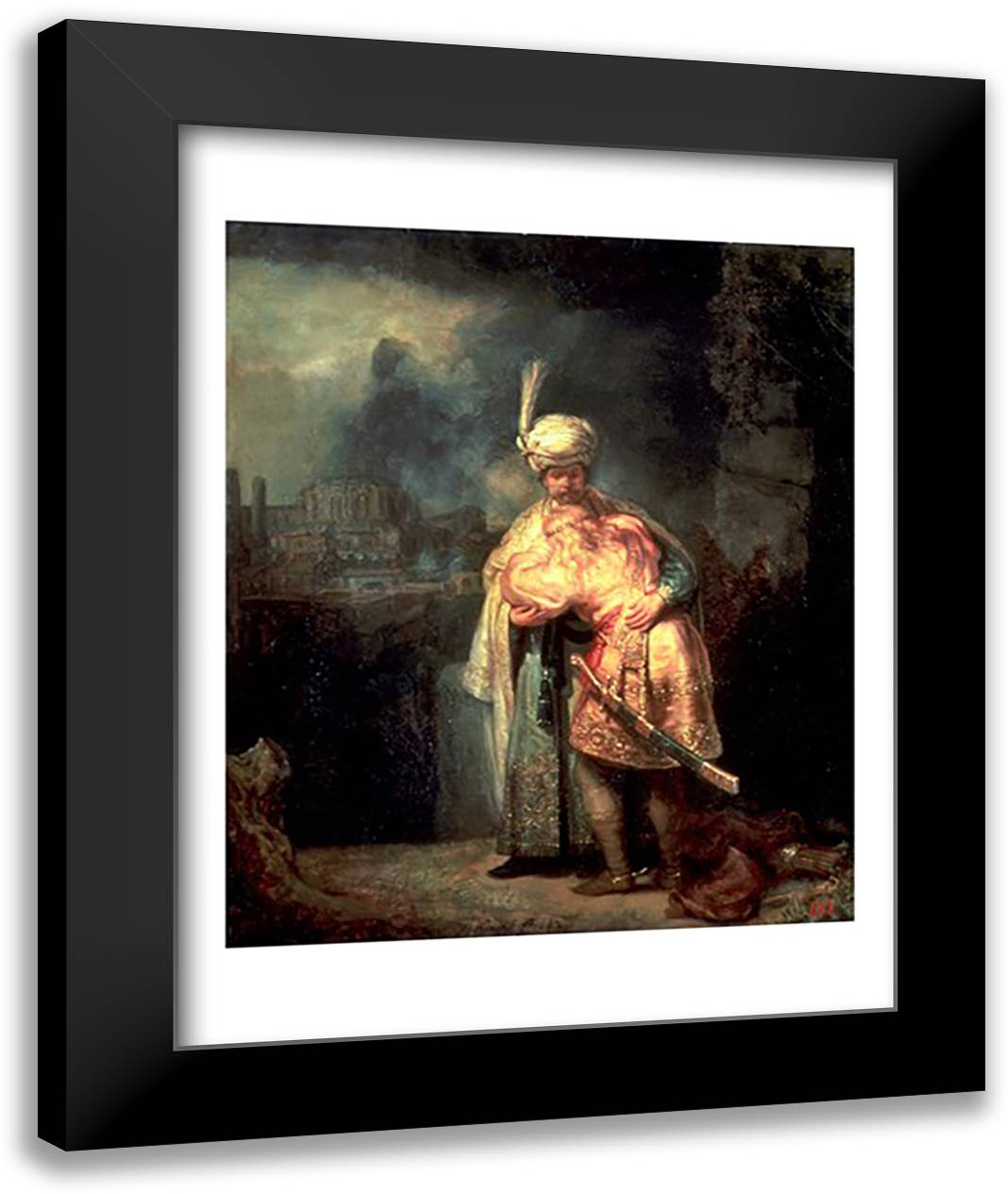 David and Jonathan, 1642 22x28 Black Modern Wood Framed Art Print Poster by Rembrandt