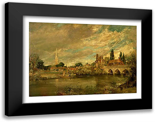 The Bridge of Harnham and Salisbury Cathedral 28x22 Black Modern Wood Framed Art Print Poster by Constable, John