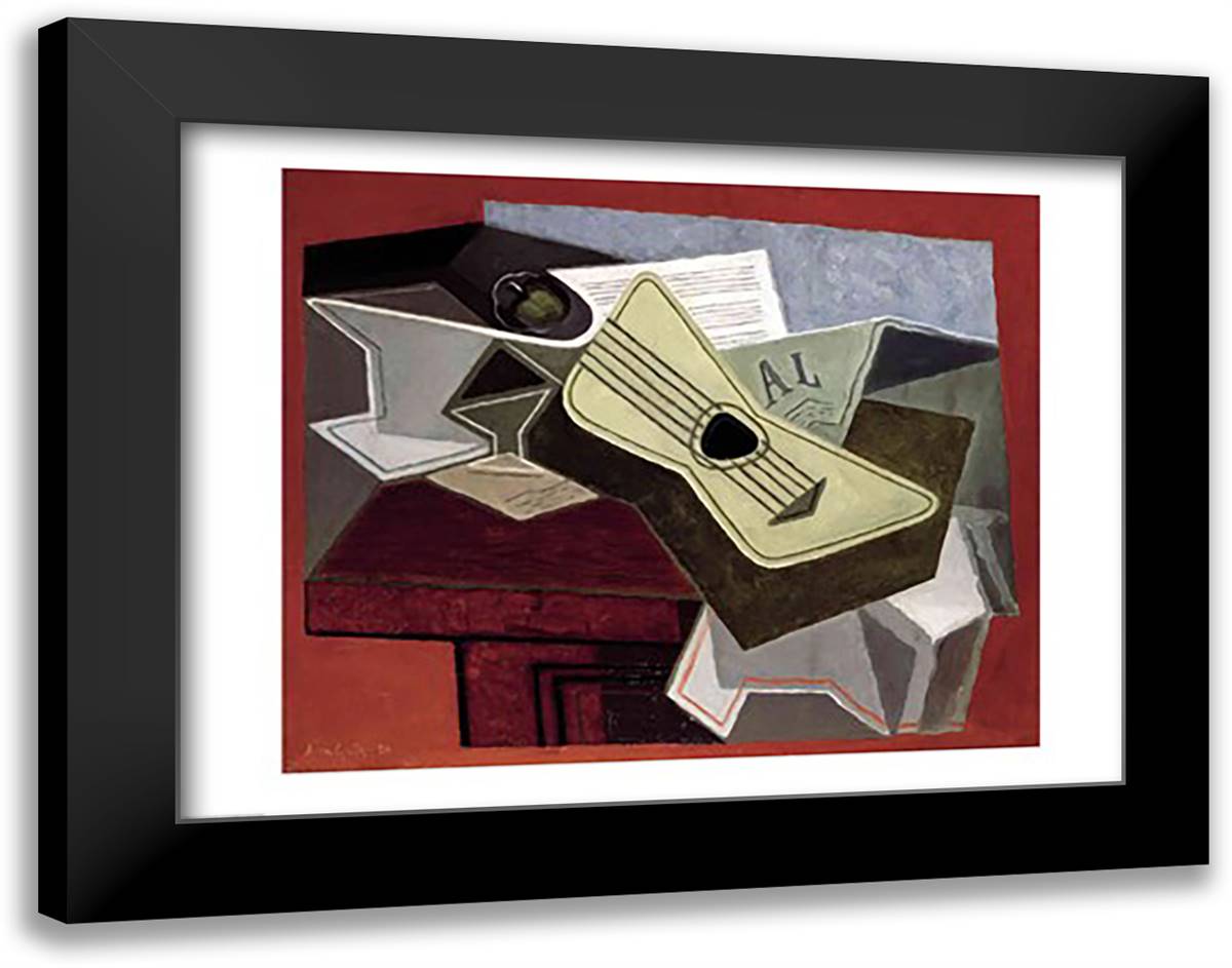 Guitar and Newspaper, 1925 28x22 Black Modern Wood Framed Art Print Poster by Gris, Juan