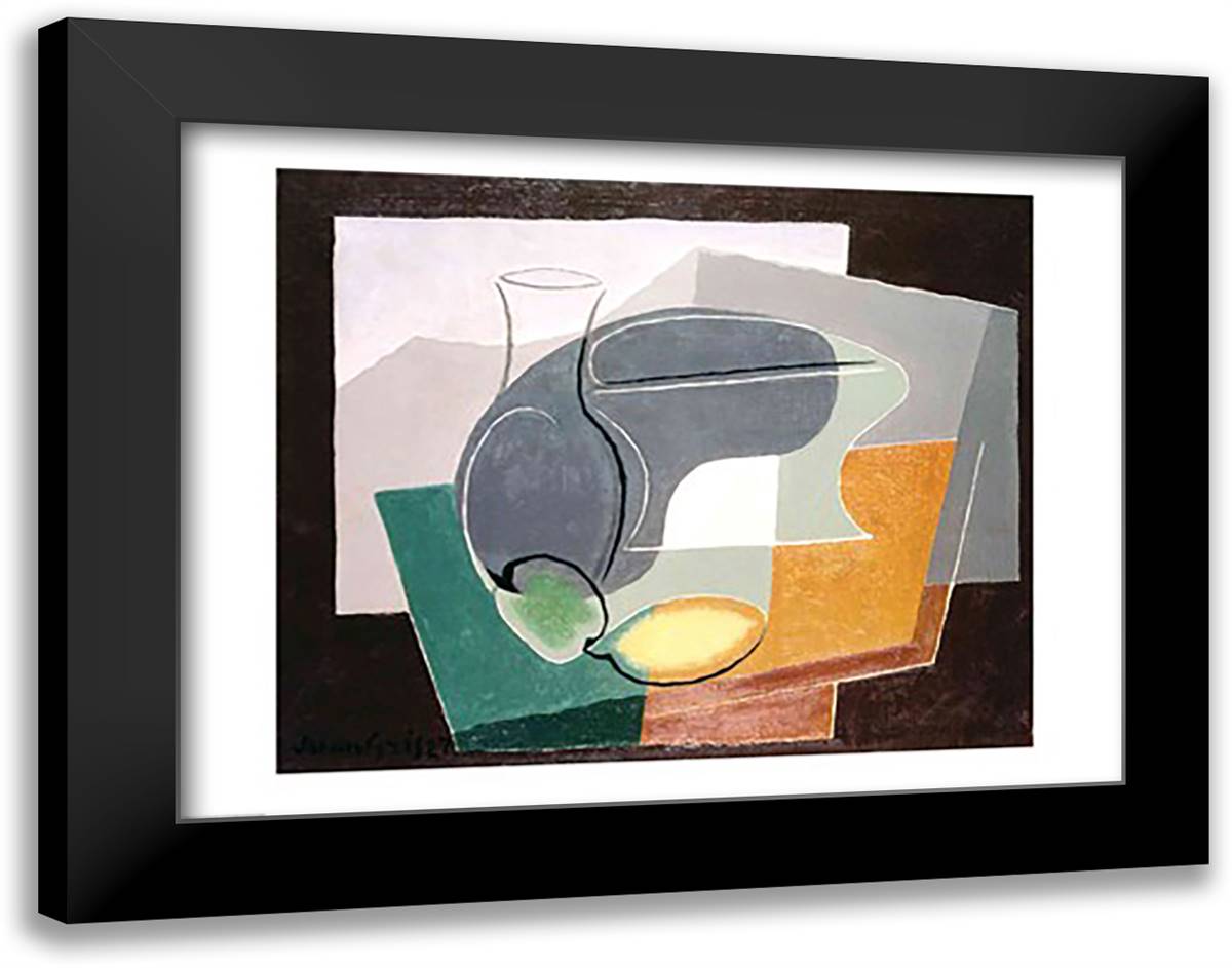 Fruit-dish and carafe, 1927 28x22 Black Modern Wood Framed Art Print Poster by Gris, Juan