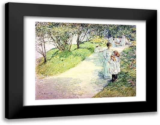 Promenaders in the garden, 1898 28x22 Black Modern Wood Framed Art Print Poster by Hassam, Childe