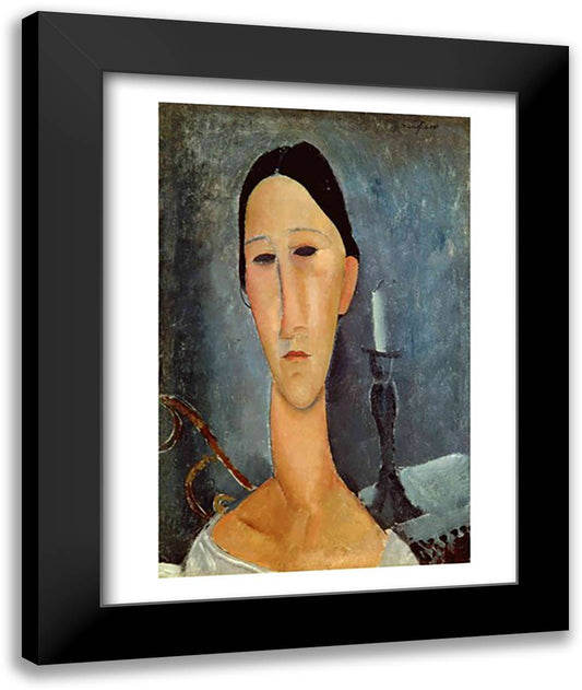 Hanka Zborowska with a Candlestick, 1919 22x28 Black Modern Wood Framed Art Print Poster by Modigliani, Amedeo