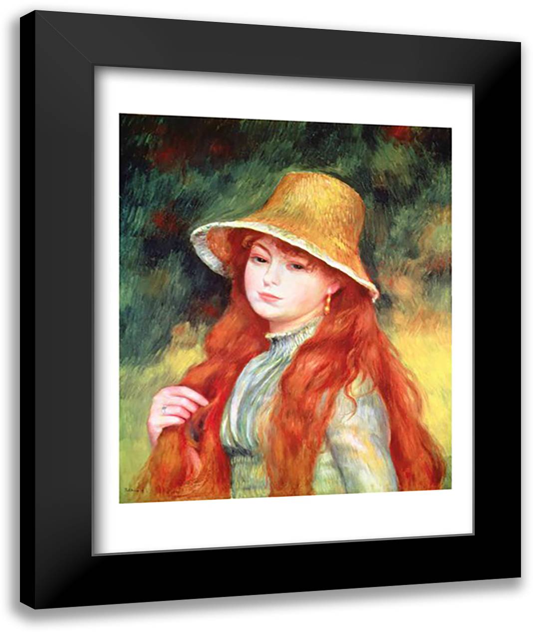 Young girl in a straw hat, 1884 22x28 Black Modern Wood Framed Art Print Poster by Renoir, Pierre-Auguste