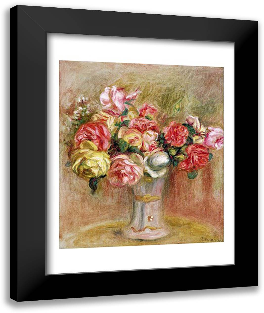 Roses in a Sevres vase 22x28 Black Modern Wood Framed Art Print Poster by Renoir, Pierre-Auguste