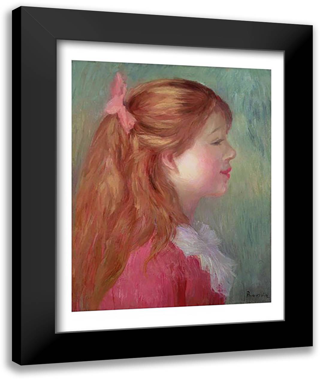 Young girl with Long hair in profile, 1890 22x28 Black Modern Wood Framed Art Print Poster by Renoir, Pierre-Auguste