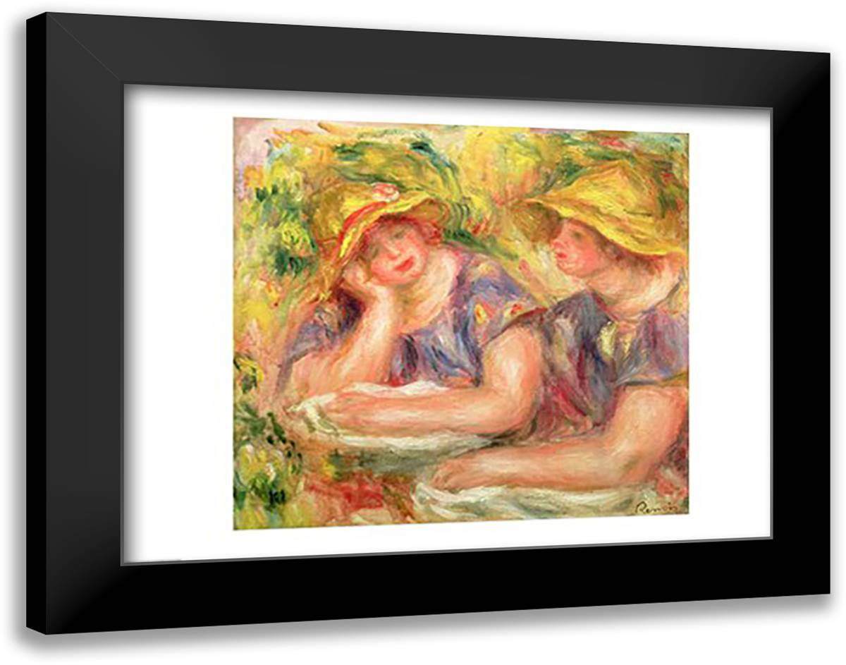 Two women in blue blouses, 1919 28x22 Black Modern Wood Framed Art Print Poster by Renoir, Pierre-Auguste