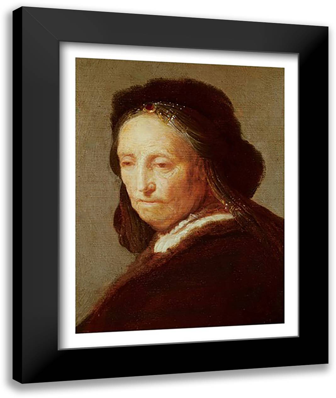 Portrait of an old Woman, c.1600-1700 22x28 Black Modern Wood Framed Art Print Poster by Rembrandt