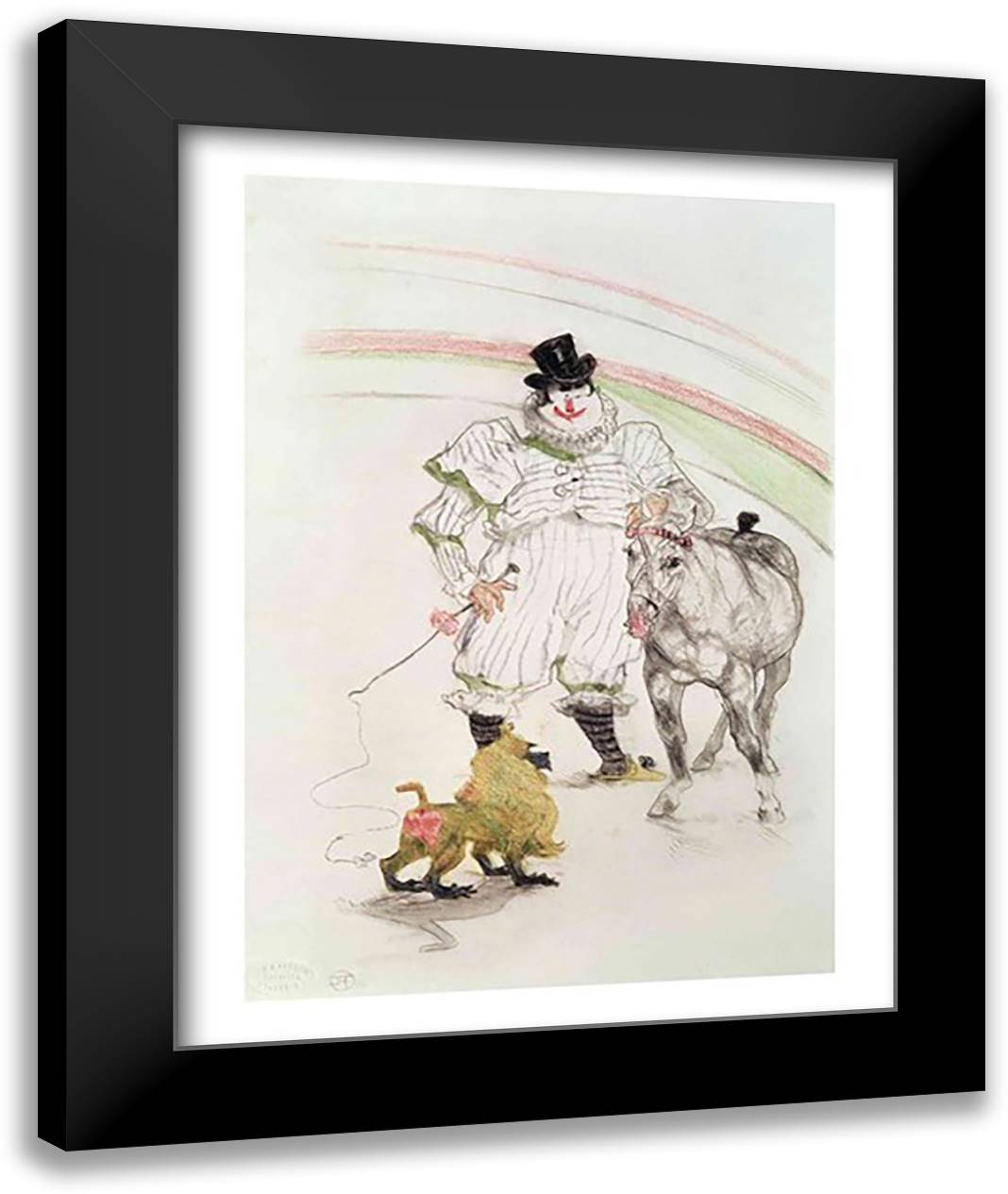 At the Circus: performing horse and monkey, 1899 22x28 Black Modern Wood Framed Art Print Poster by Toulouse-Lautrec, Henri de